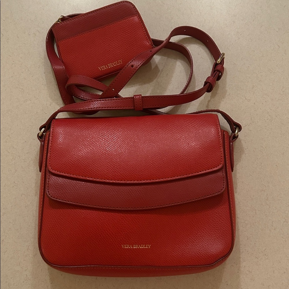 Vera Bradley Leather Twice as Nice Red Crossbody Purse Shoulder Bag and Wallet